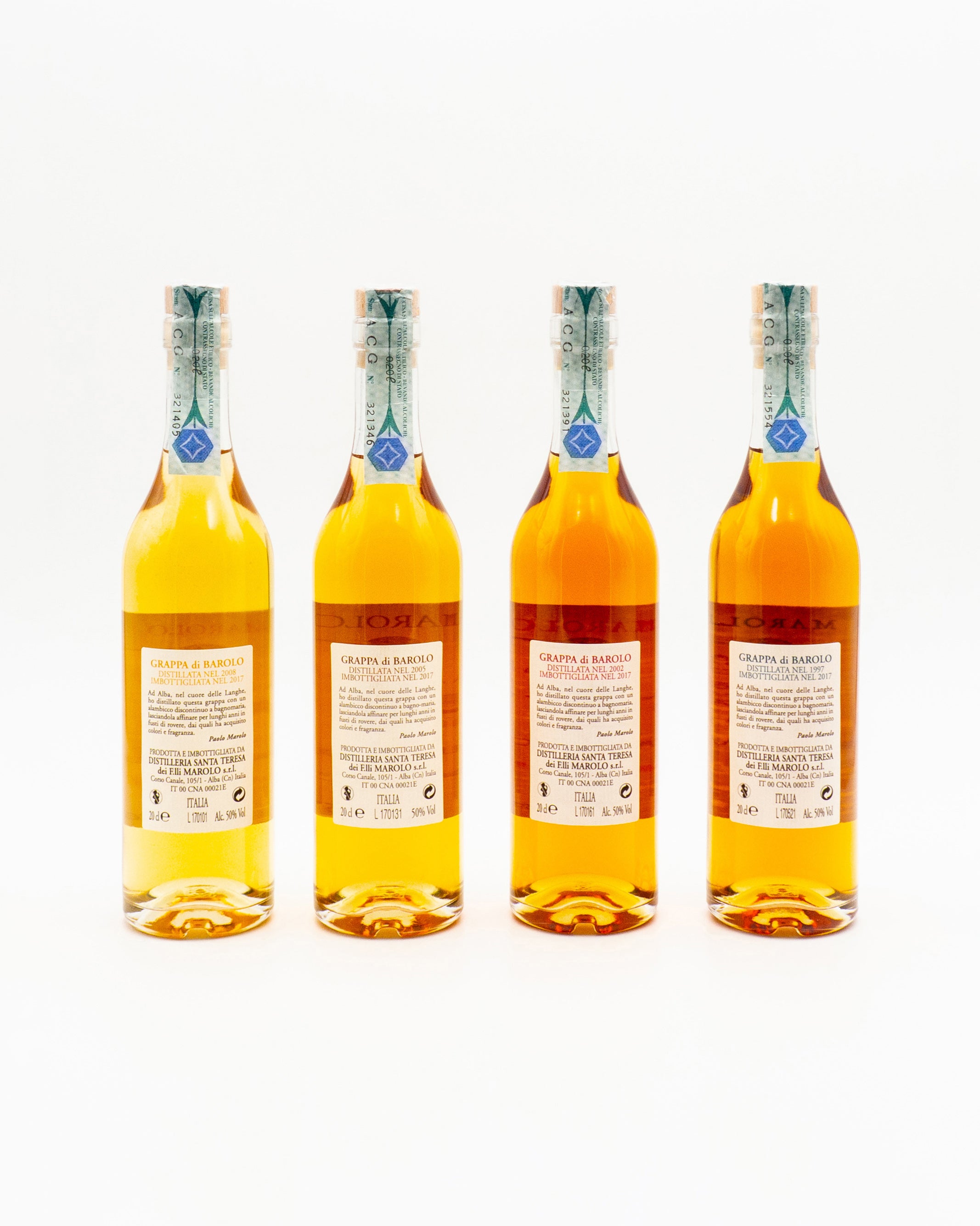 Grappa Barolo Verticale 9, 12, 15, 20 anni Confezione for four - Marolo