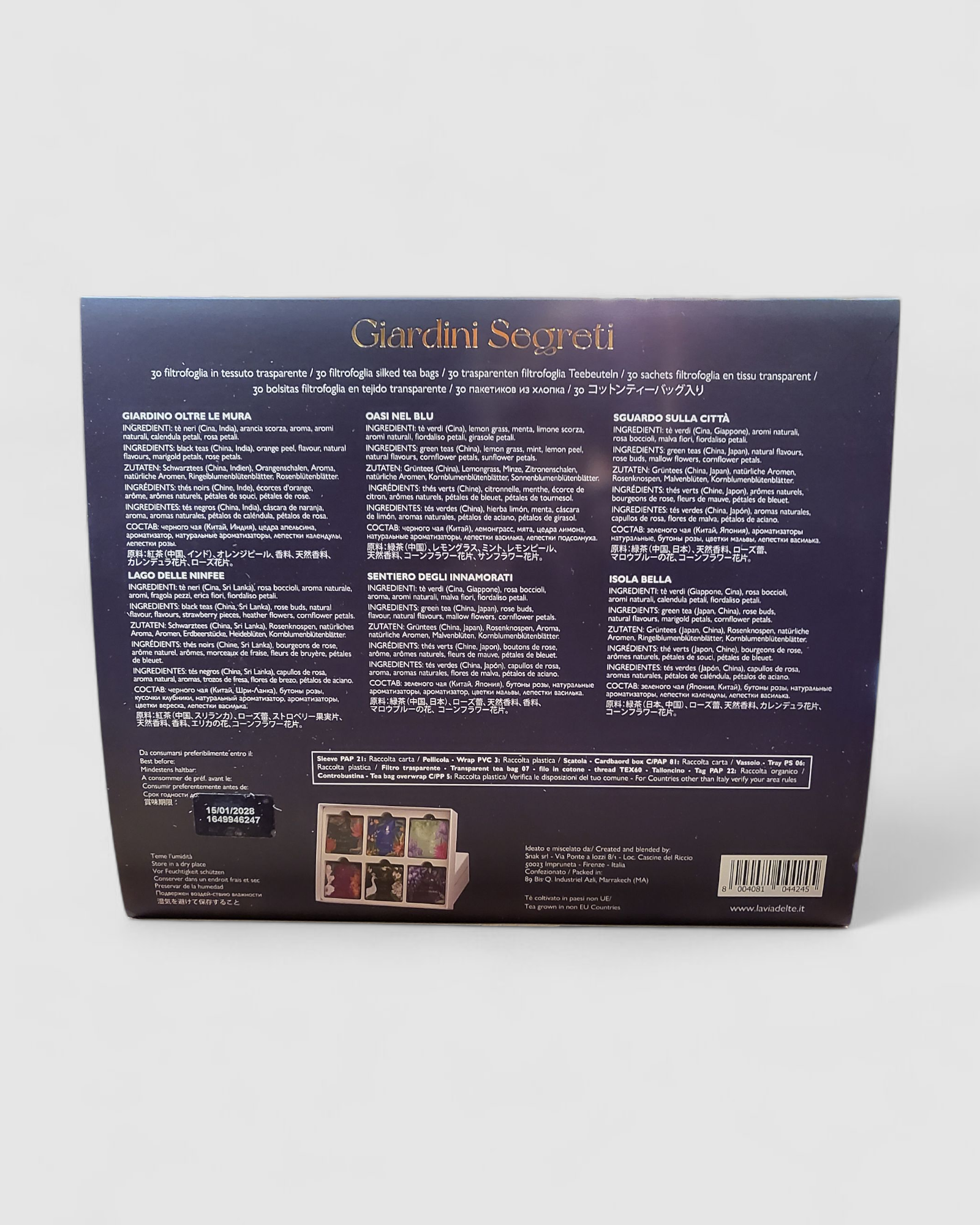 Confezione regalo Giardini Segreti Viola - Scatola con selezione di 6 tipologie di tè - La Via del Tè