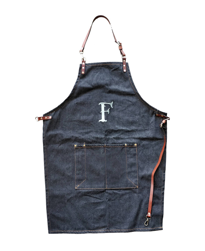 Gift Apron "f" Denim Jeans With Leather Application - Ferdinand's