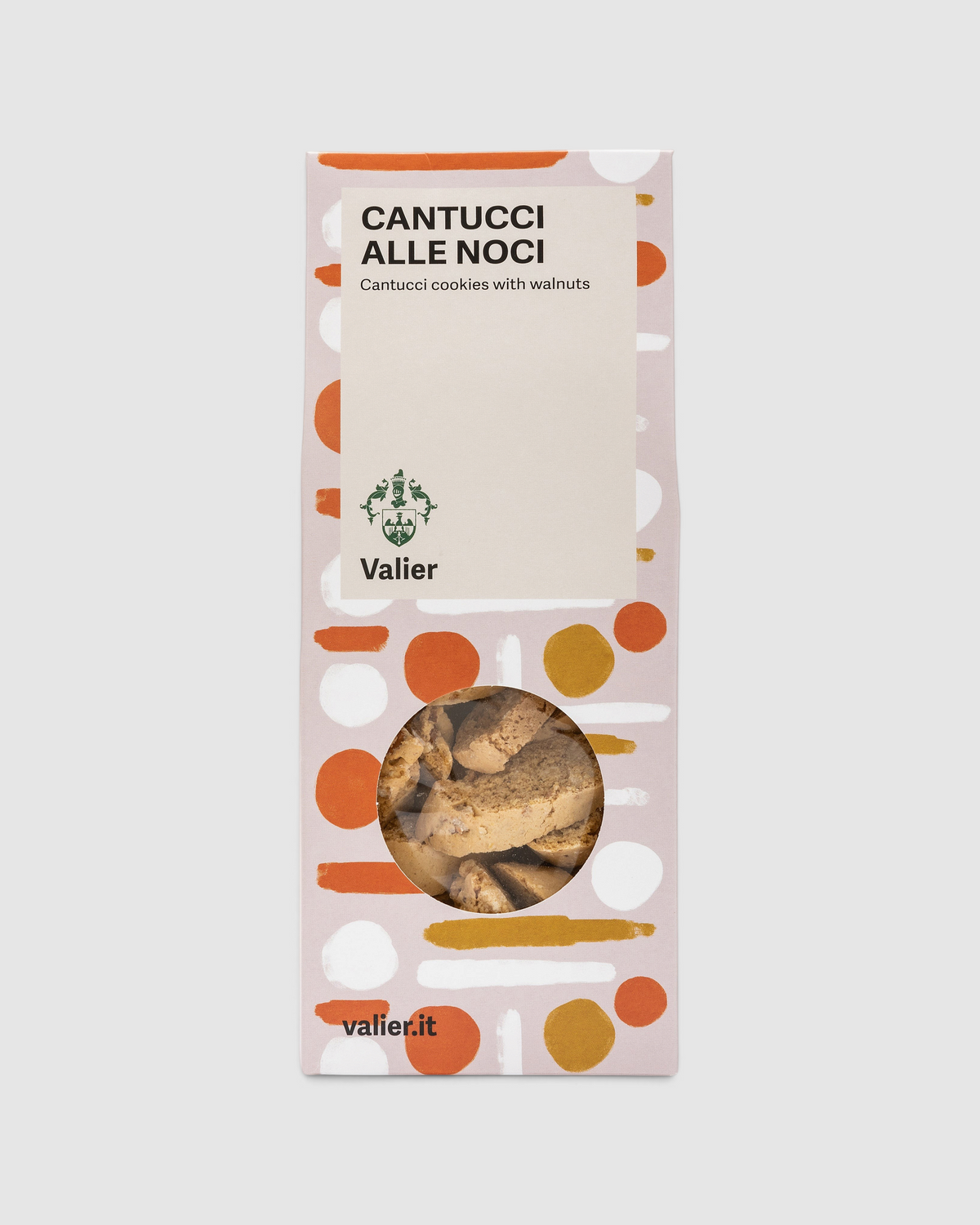 Confezione di Cantucci alle Noci Raró Shop con biscotti artigianali croccanti alle noci in sacchetto decorato