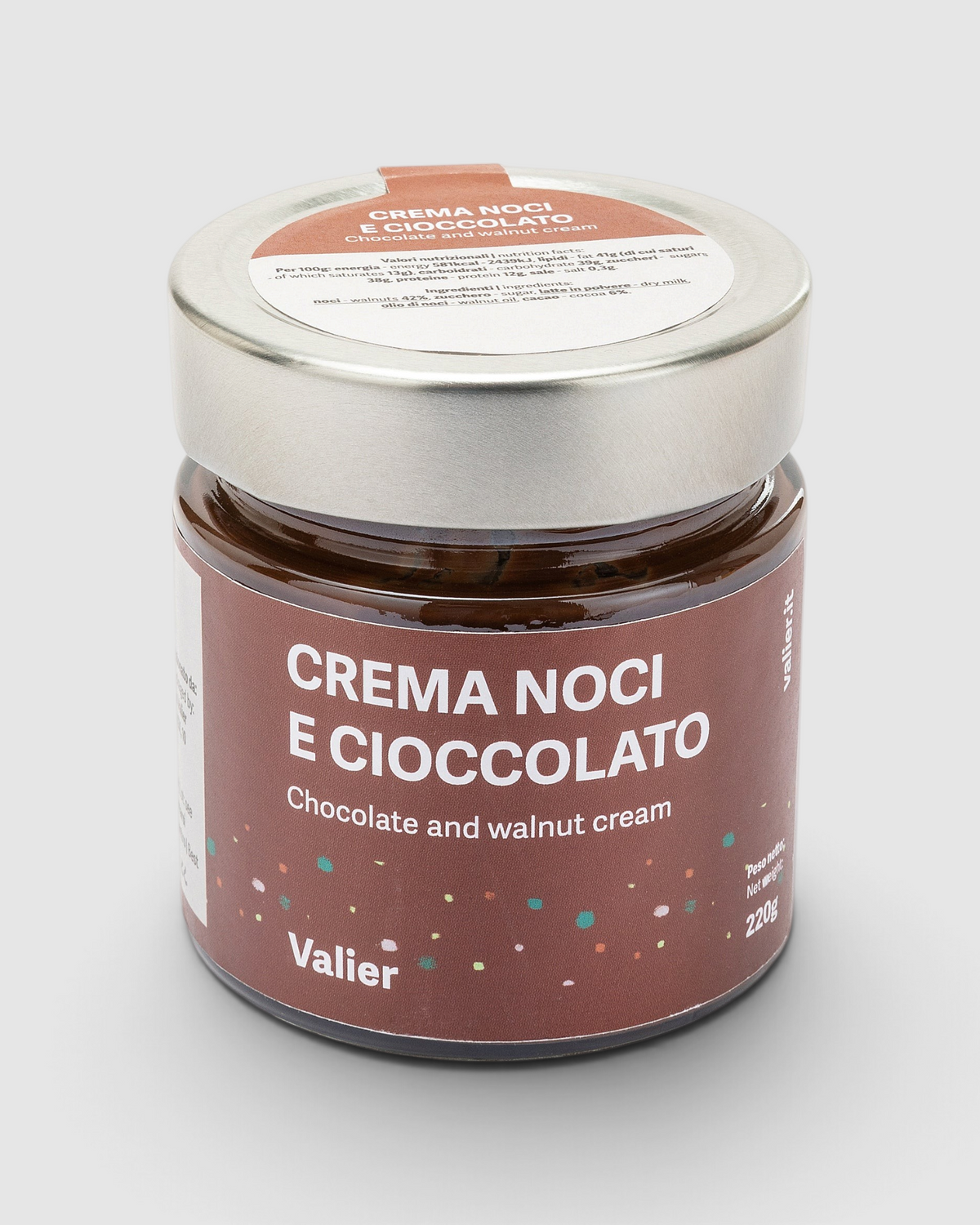 Vasetto di crema spalmabile noci e cacao Raró Shop, prodotto naturale senza conservanti in confezione da 220g