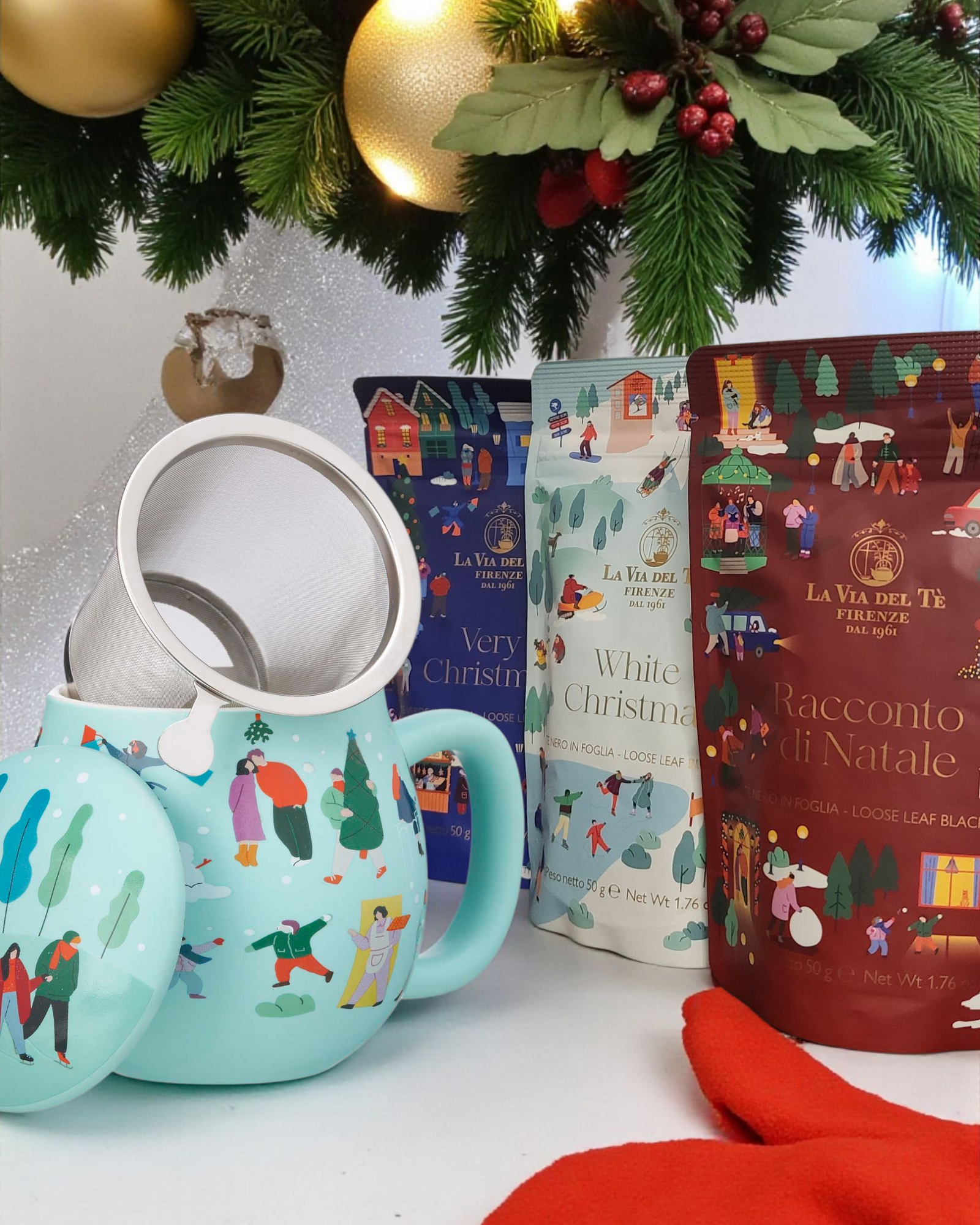 Cofanetto regalo con 3 tè natalizi e tazza a tema natalizio