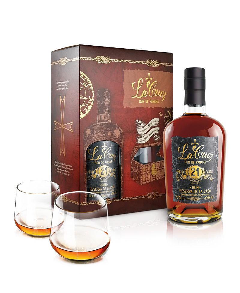 Gift Box Bottiglia 21yo Ron + 2 Bicchieri - La Cruz