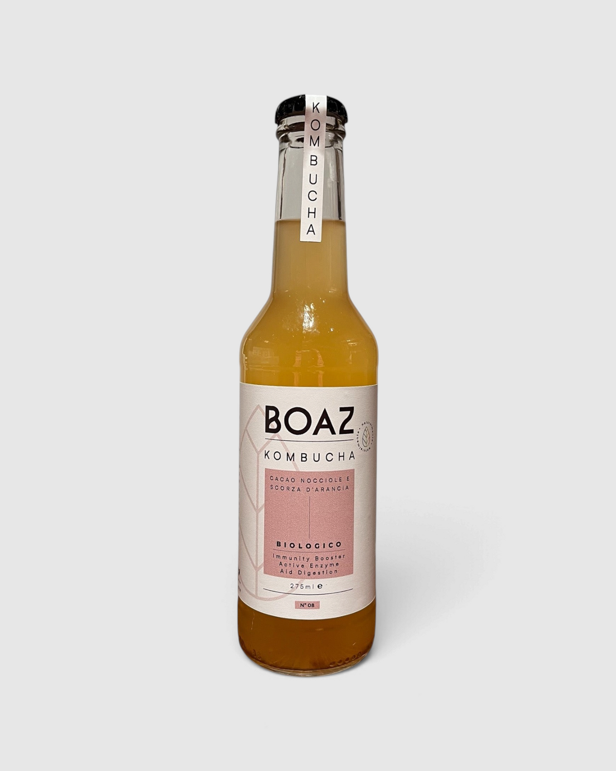 Bottiglia di Kombucha Bio Boaz al cacao, nocciola e scorza d'arancia in vendita su Raró Shop