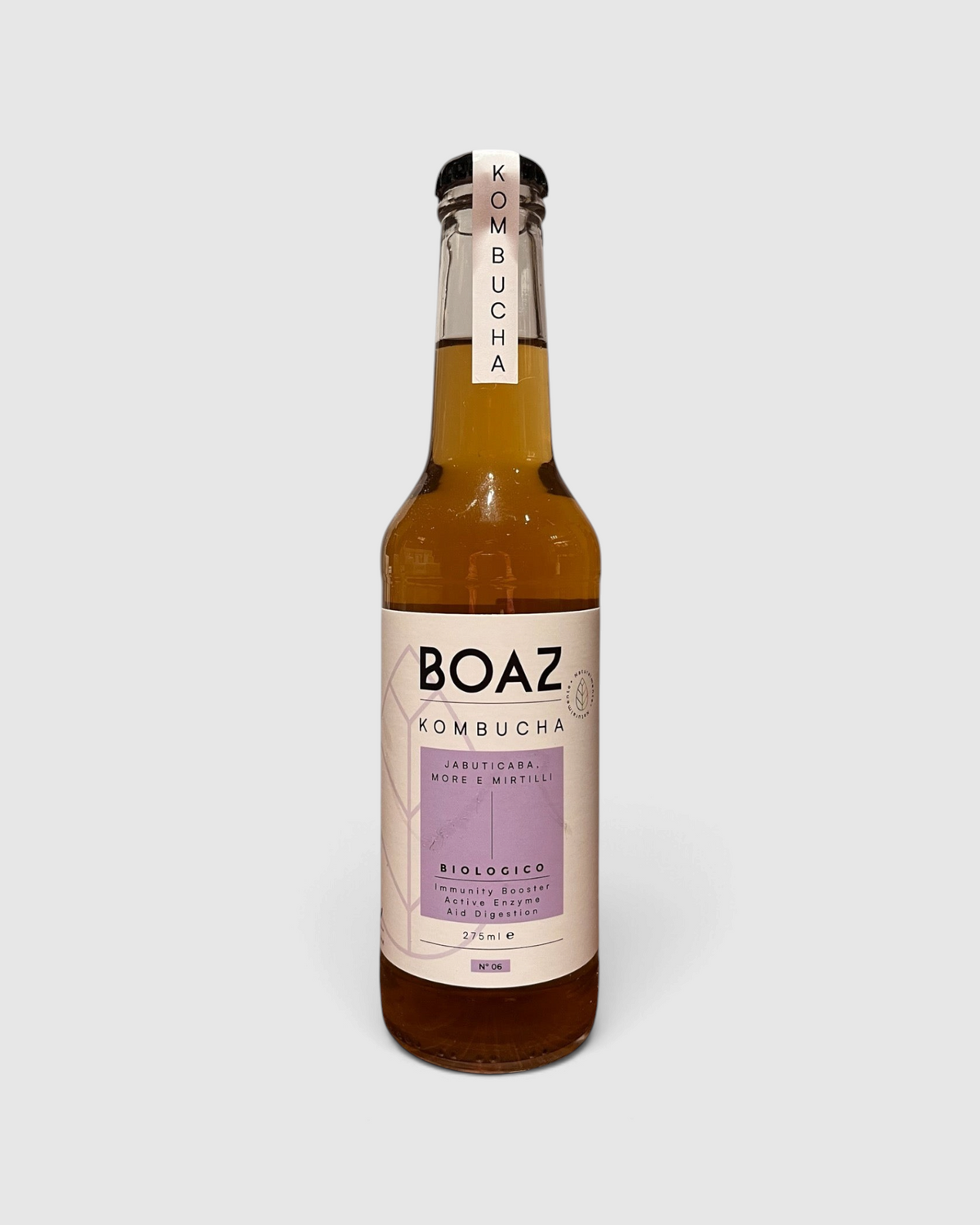 Bottiglia di Kombucha Bio Boaz al gusto di jabuticaba, more e mirtilli, bevanda analcolica da 275 ml Raró Shop