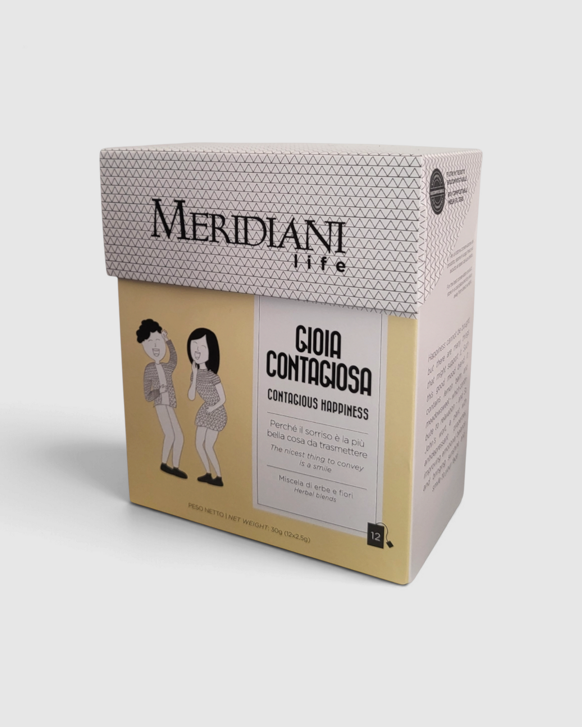 Confezione di tisana Gioia Contagiosa Raró Shop Linea Life Meridiani con melissa, olmaria e iperico in bustine