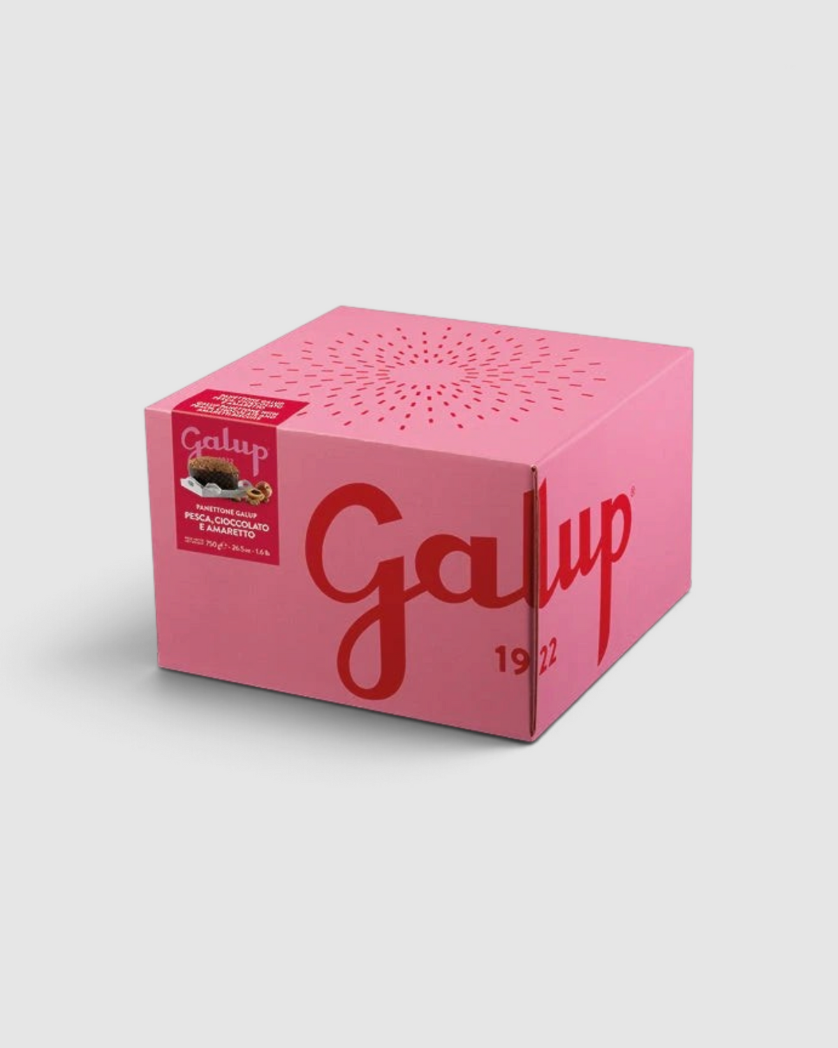 Panettone pesca, amaretto e cioccolato Colorfully 750 g - Galup, confezione del prodotto