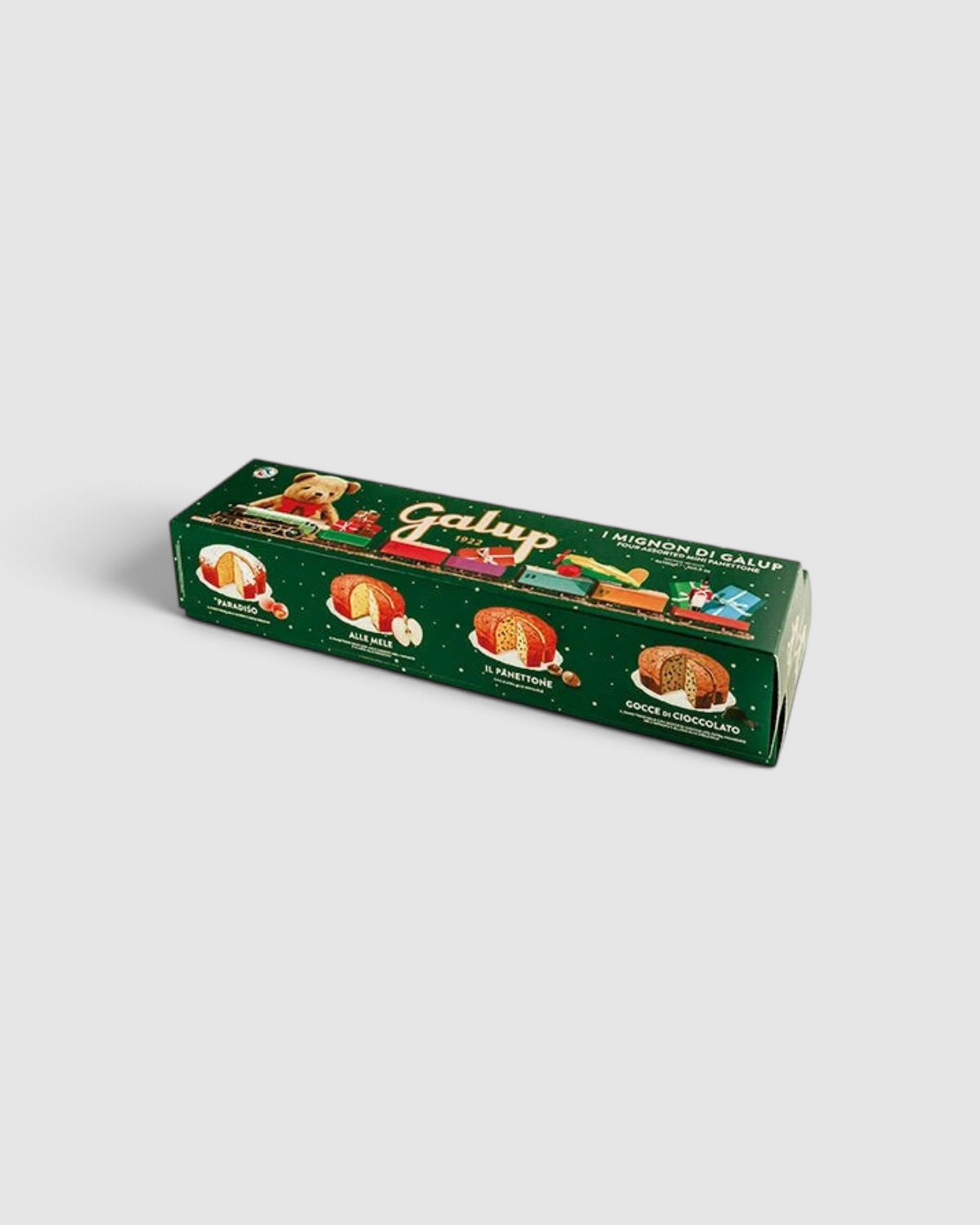 Panettoni mignon assortiti Toy Edition 4 × 100 g - Galup, confezione del prodotto