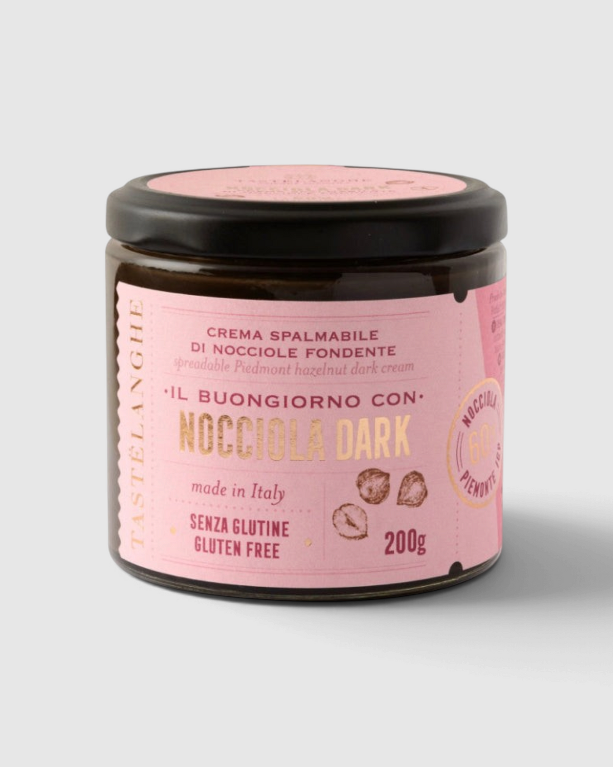Crema spalmabile Raró Shop Tastëlanghe al cioccolato fondente e Nocciola Piemonte IGP 60% in vasetto da 200g